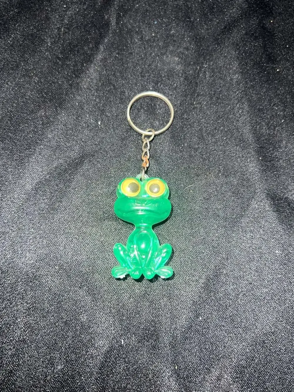 Vintage Green Frog Transparent Plastic Keychain with Googly Eyes